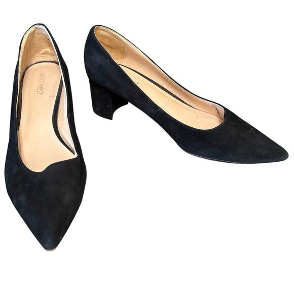 Nine West Ike Black Suede Block Heel Pumps Size 9 - Picture 3 of 10